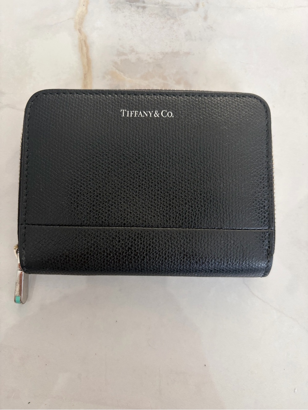 Tiffany & Co. Black Pebbled Leather Zip-Around Wallet